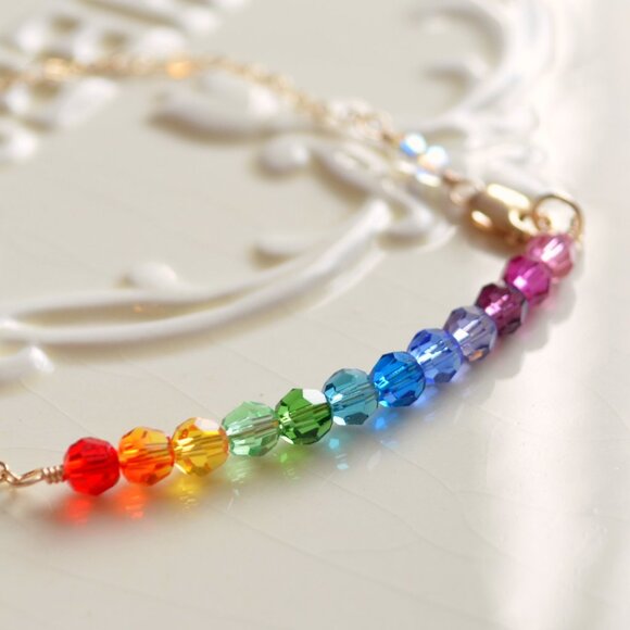 Handmade Rainbow Crystal Bracelet with Gold Filled Chain - Picture 7 of 11